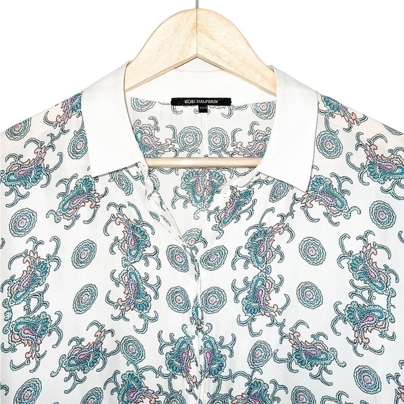 Kobi Halperin Paisley Collared Silk Poncho Blouse Ivory Multi - Picture 4 of 5